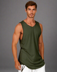 Man modeling a green tank top