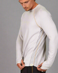 Male modeling silver long sleeve raglan