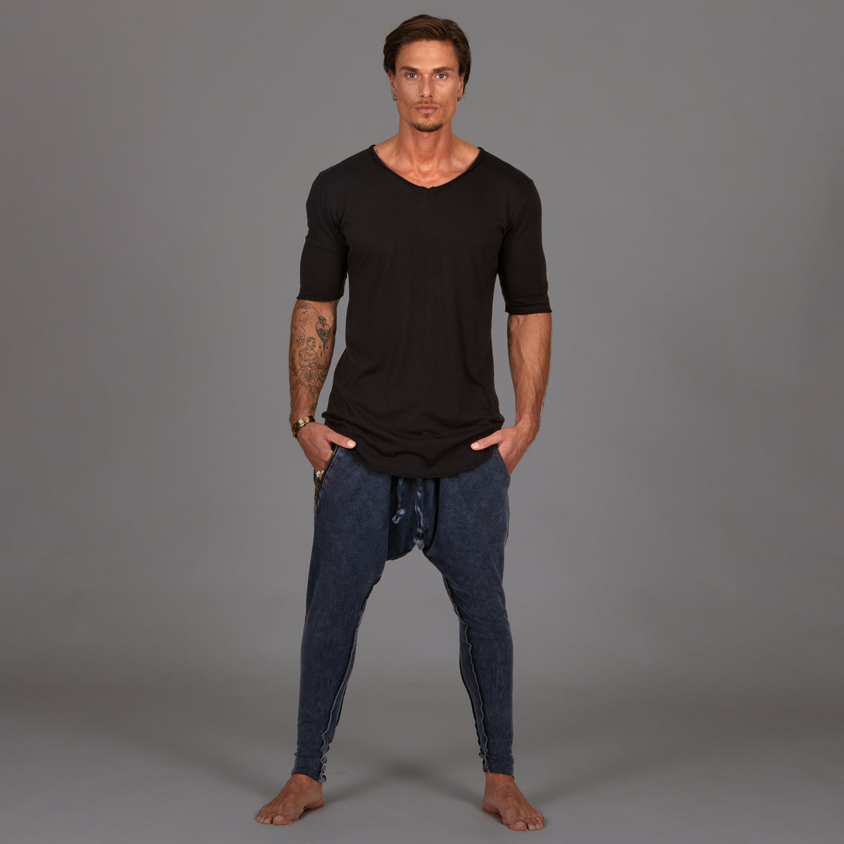 Male modeling Blue Mineral colored pants