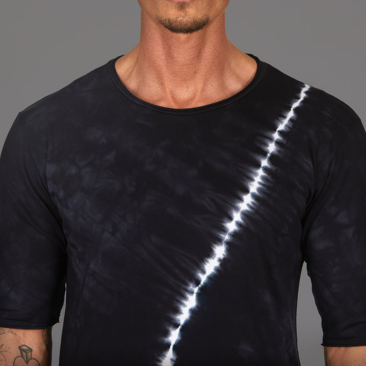 Male modeling light bolt crew neck shirt