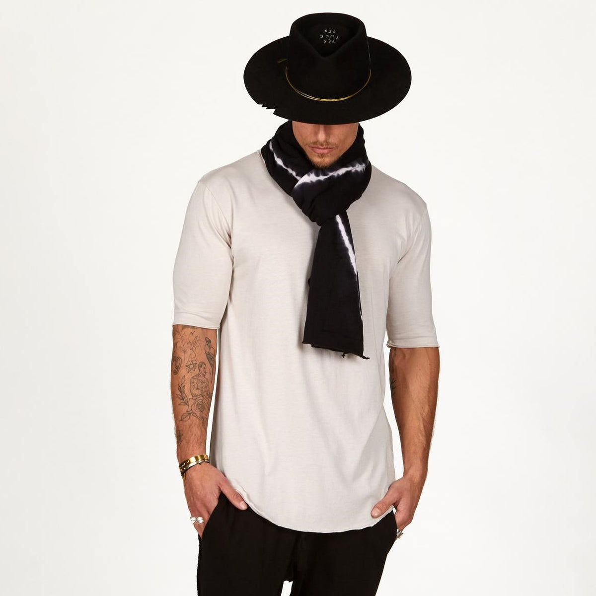 Male modeling Midnight bolt fleece scarf
