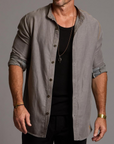 male modeling grey shacket