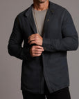 Male modeling Shacket in Charcoal Blue