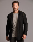 Male modeling Shacket in Black