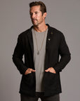 Male modeling Shacket in Black