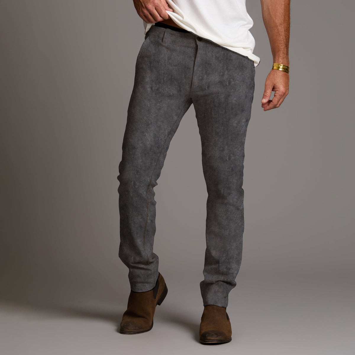 male modeling mineral grey pants