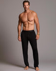 Male modeling the black tree silk pant