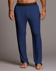 Male modeling blue treesilk pants