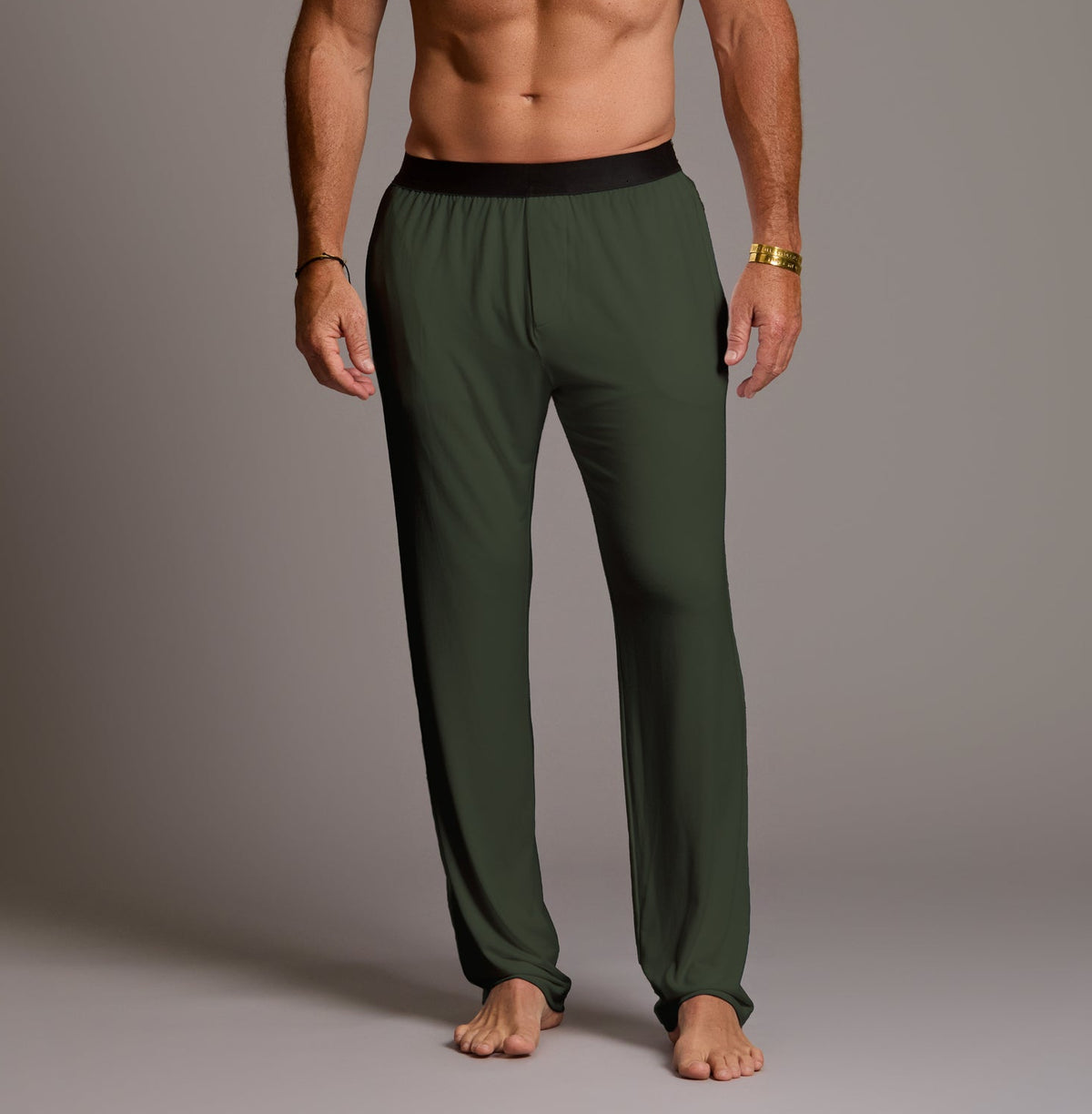 man modeling urban forest treesilk pants