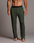 man modeling urban forest treesilk pants