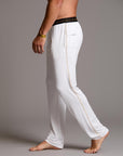 Male modeling the white tree silk pant