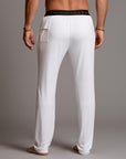 Male modeling the white tree silk pant