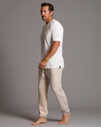 man modeling pants in white stone