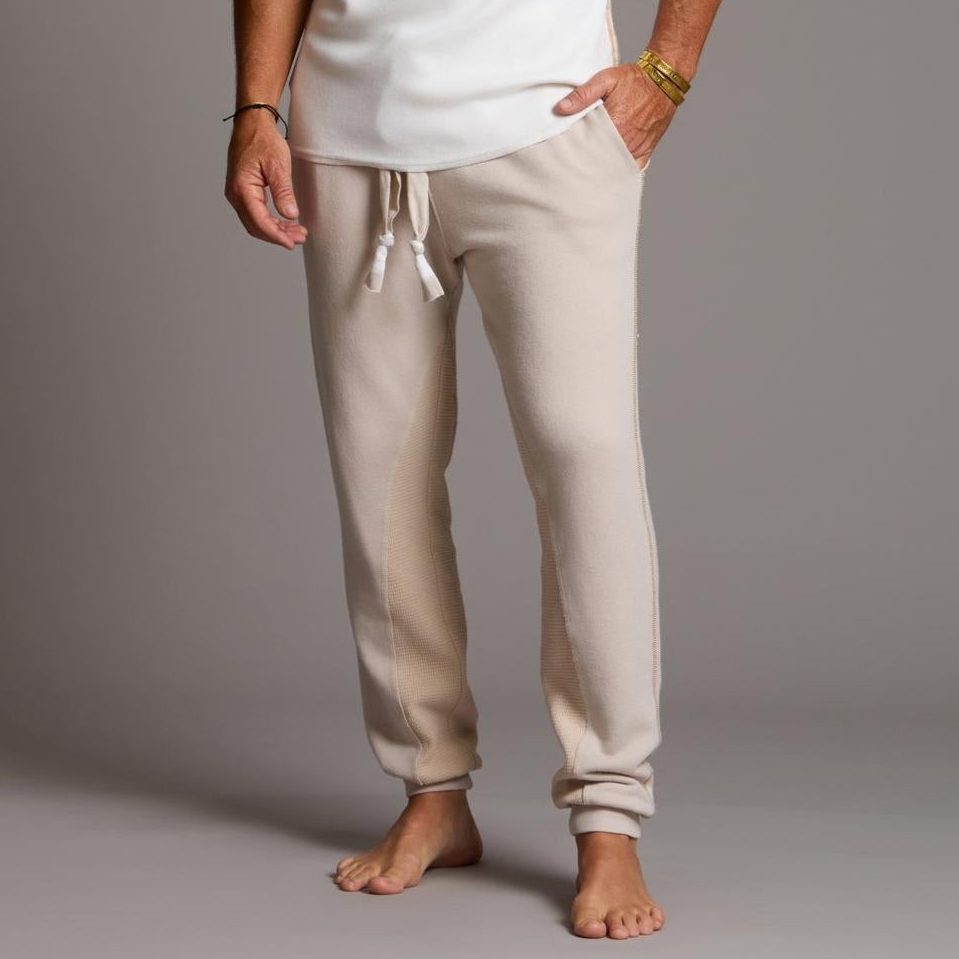 man modeling white stone jogga