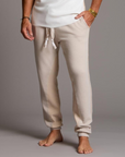 man modeling white stone jogga