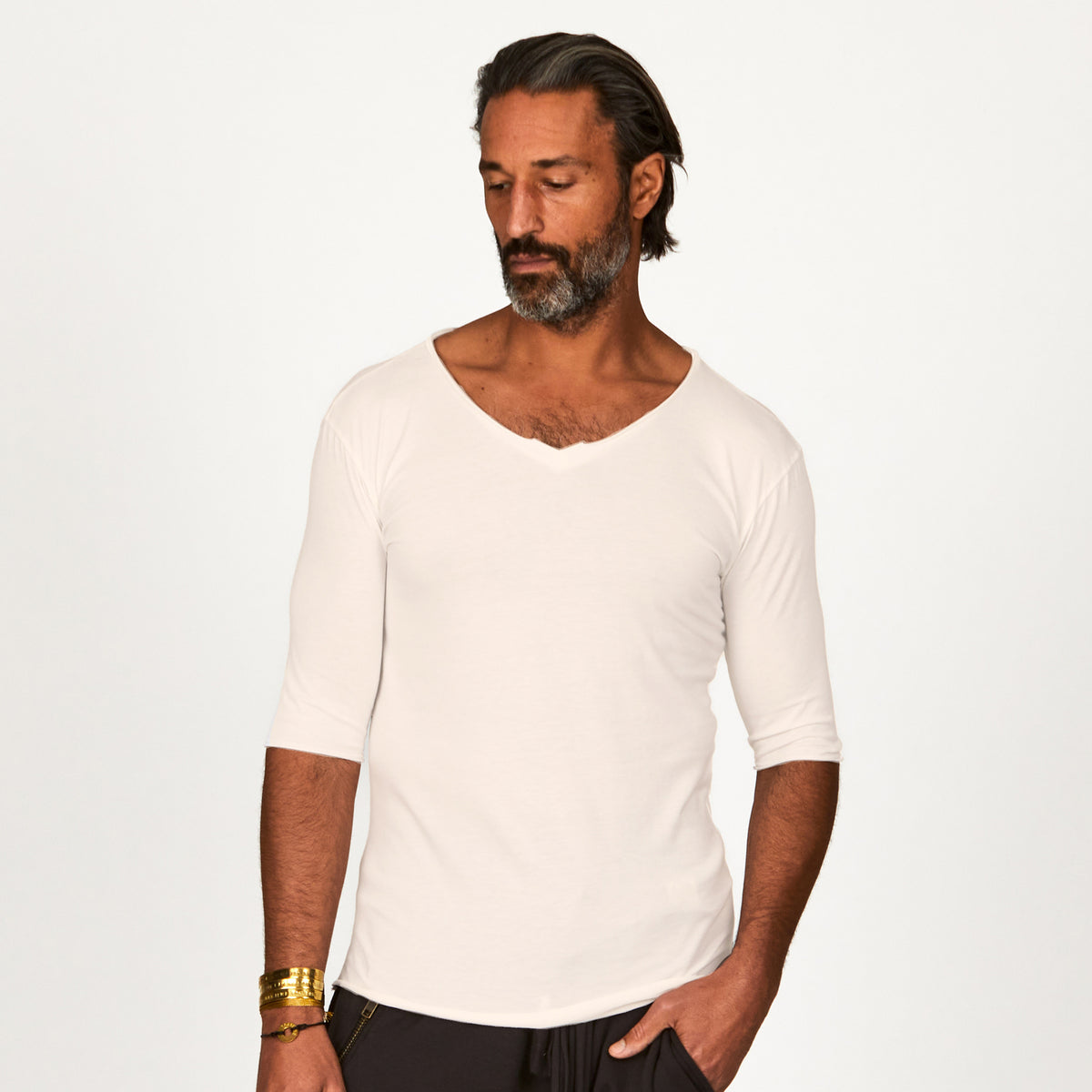 V NECK TREE SHIRT / WHITE STONE