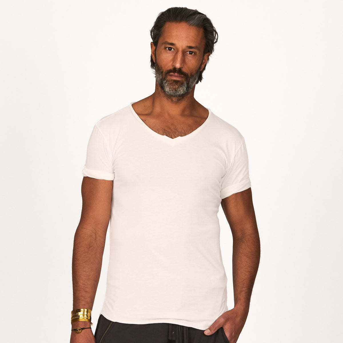 V NECK TREE SHIRT / WHITE STONE