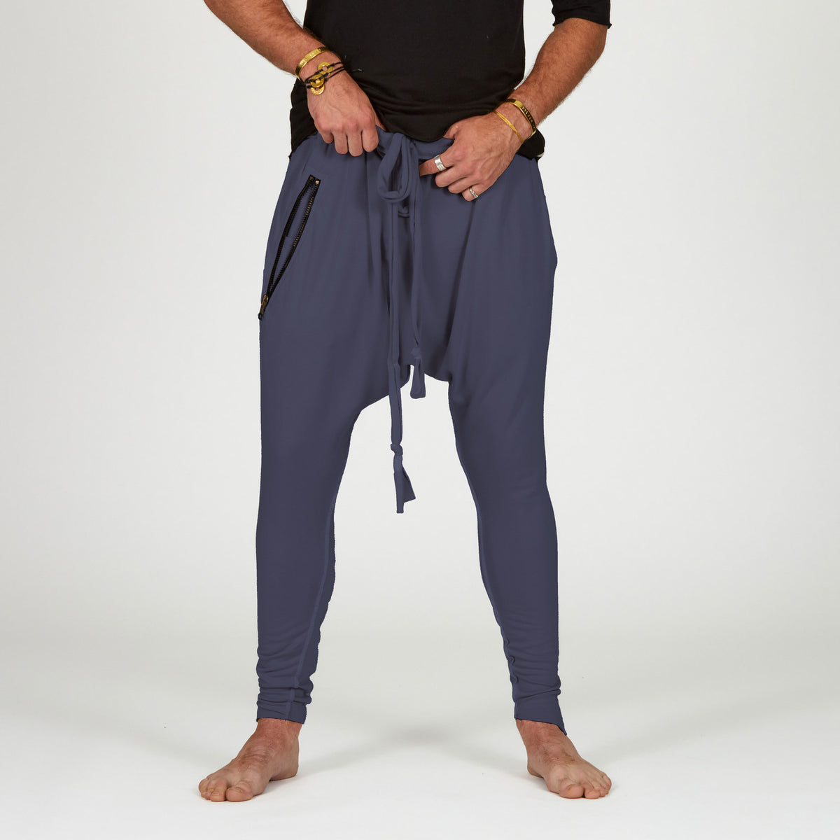 Male modeling Charcoal Blue colored pants