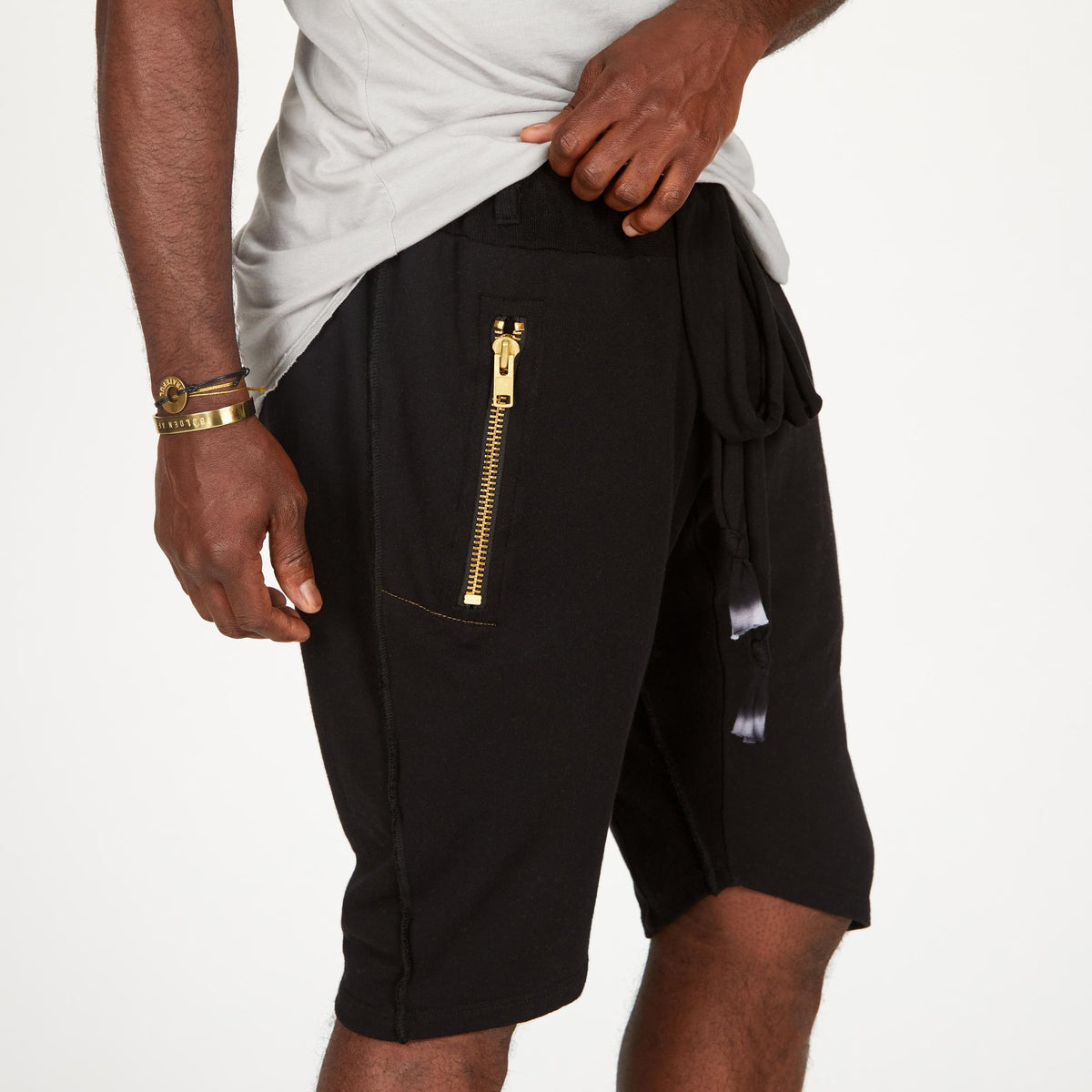 A man modeling black milanos mid shorts