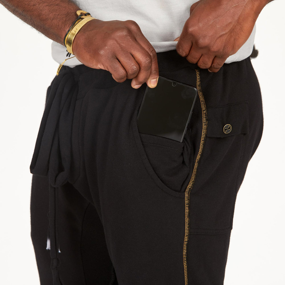 A man modeling black milanos mid shorts