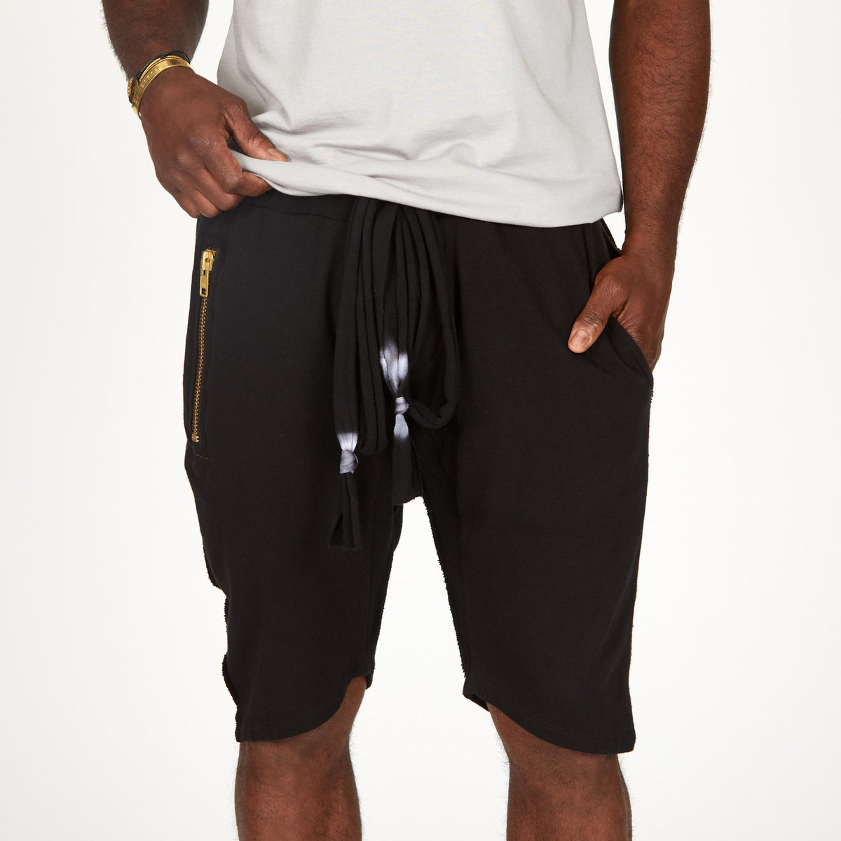 A man modeling black milanos mid shorts