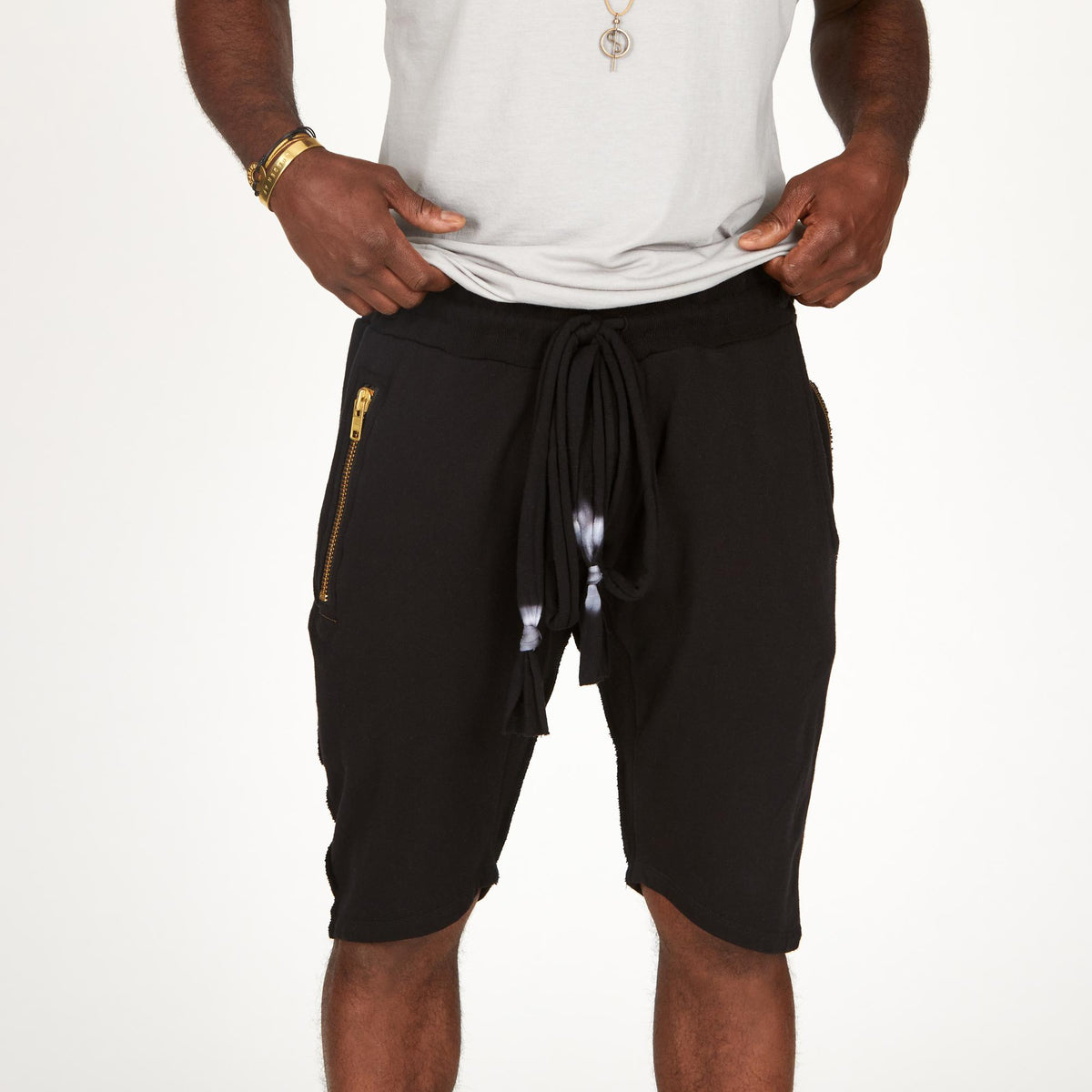 A man modeling black milanos mid shorts