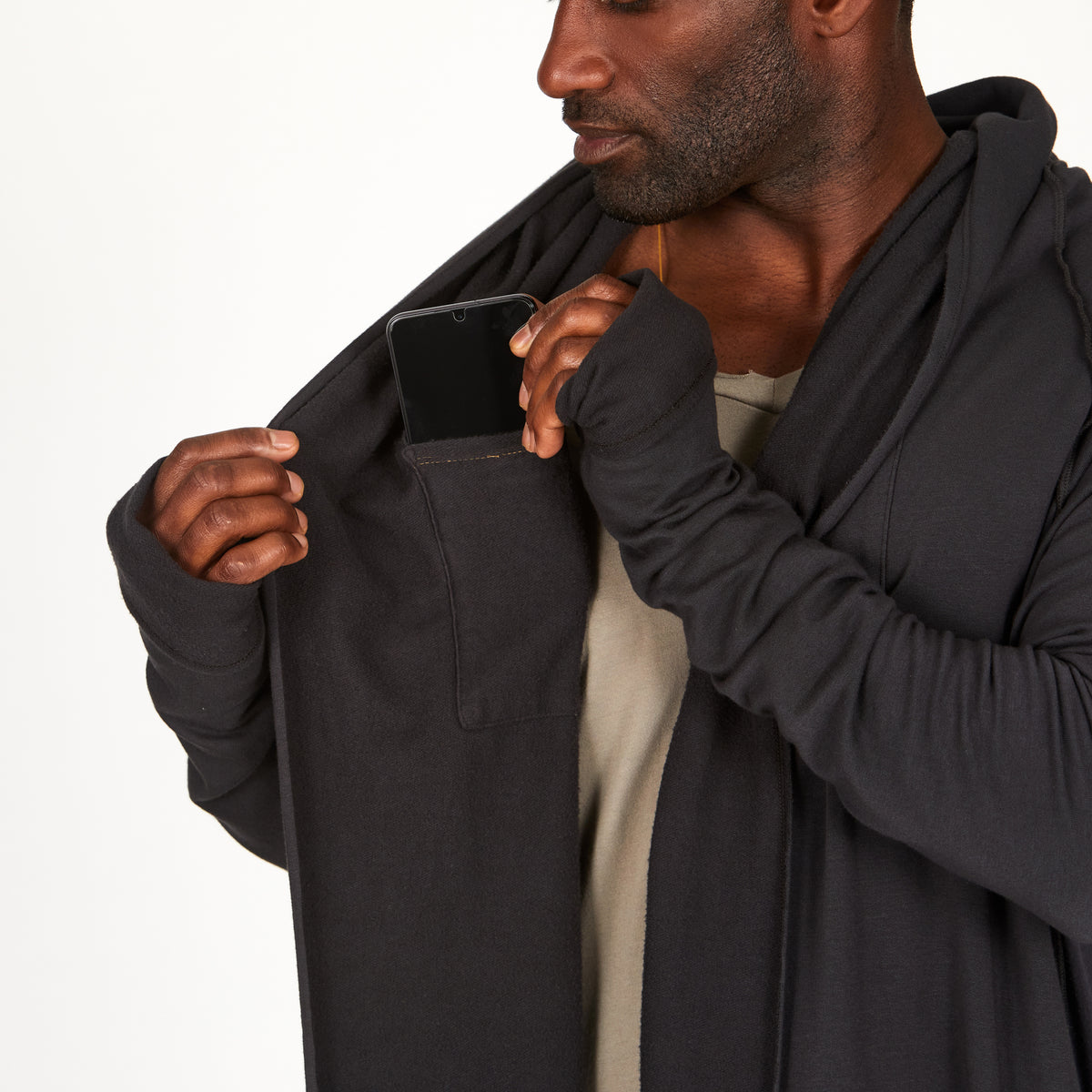 male modeling long sleeve duster