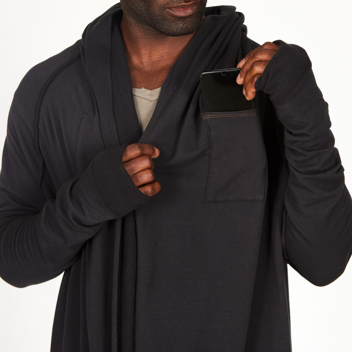 male modeling long sleeve duster