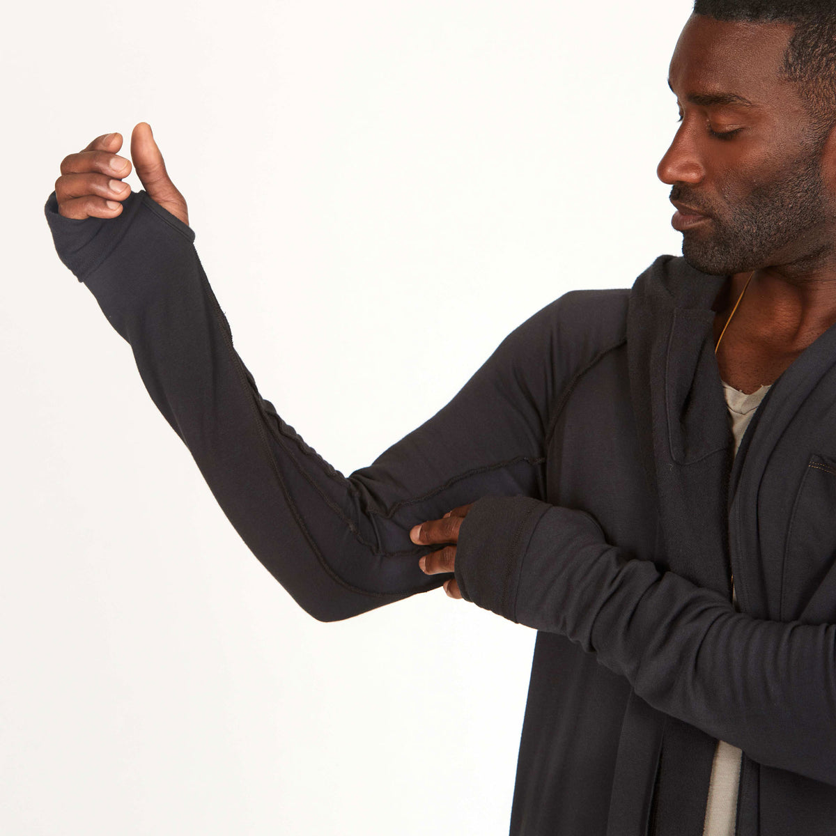 male modeling long sleeve duster
