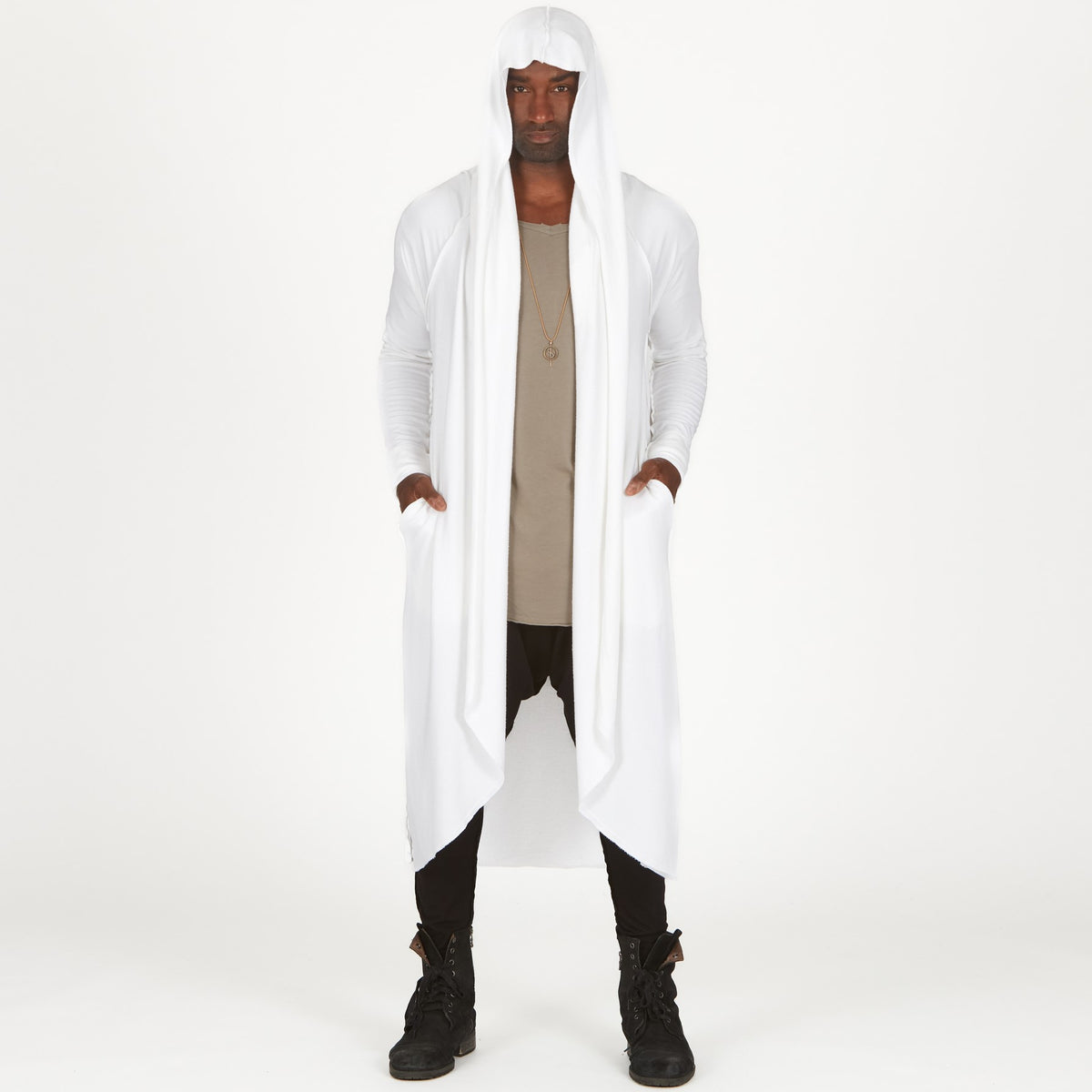 Male modeling white kairos duster