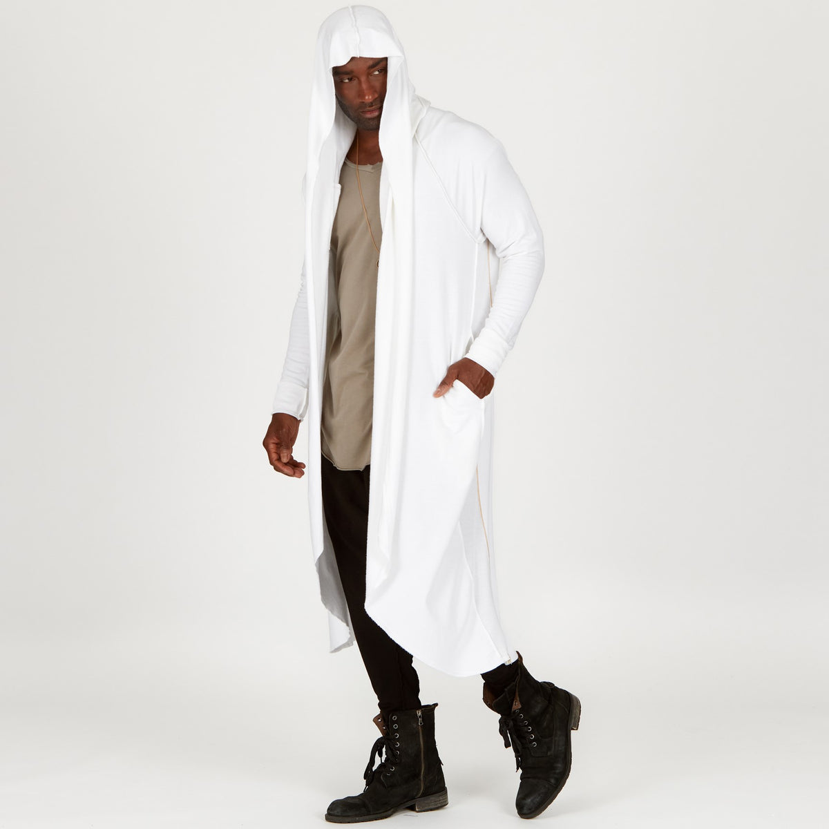 Male modeling white kairos duster