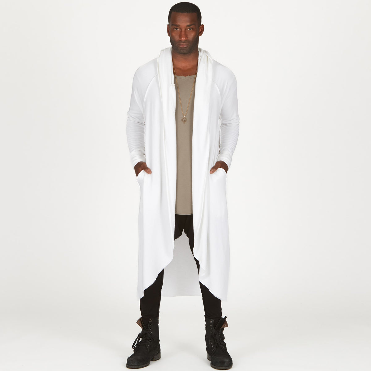 Male modeling white kairos duster