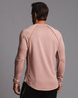 Male modeling pink long sleeve raglan