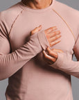 Male modeling pink long sleeve raglan