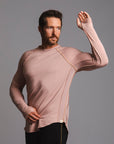 Male modeling pink long sleeve raglan