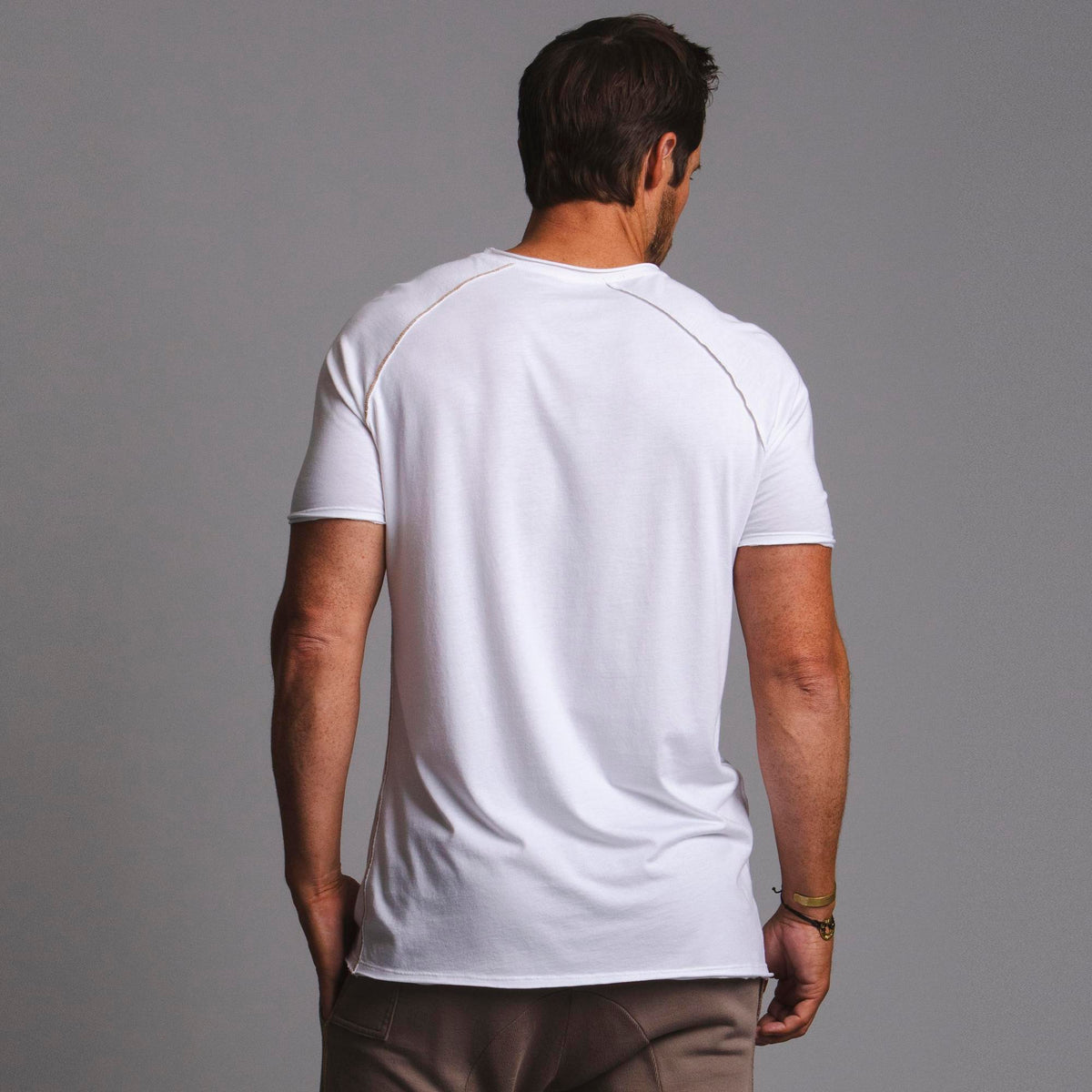 Male modeling white ultimate tee shirt