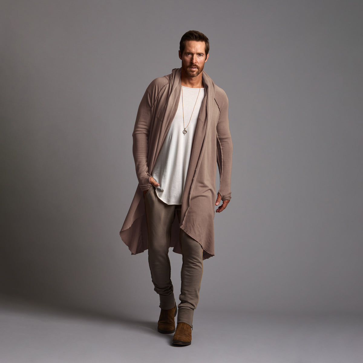 male modeling taupe kairos duster
