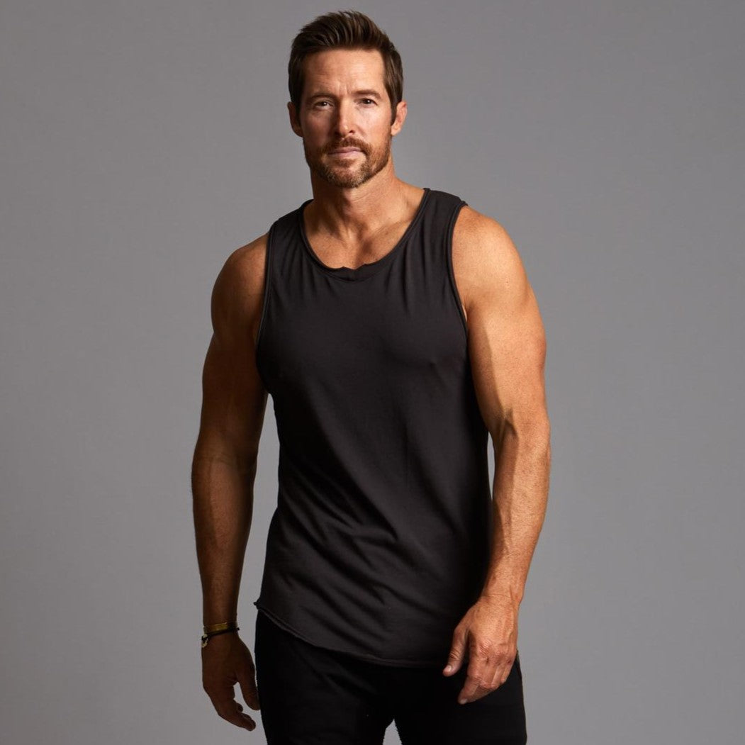 Man modeling a Slate gray tank top
