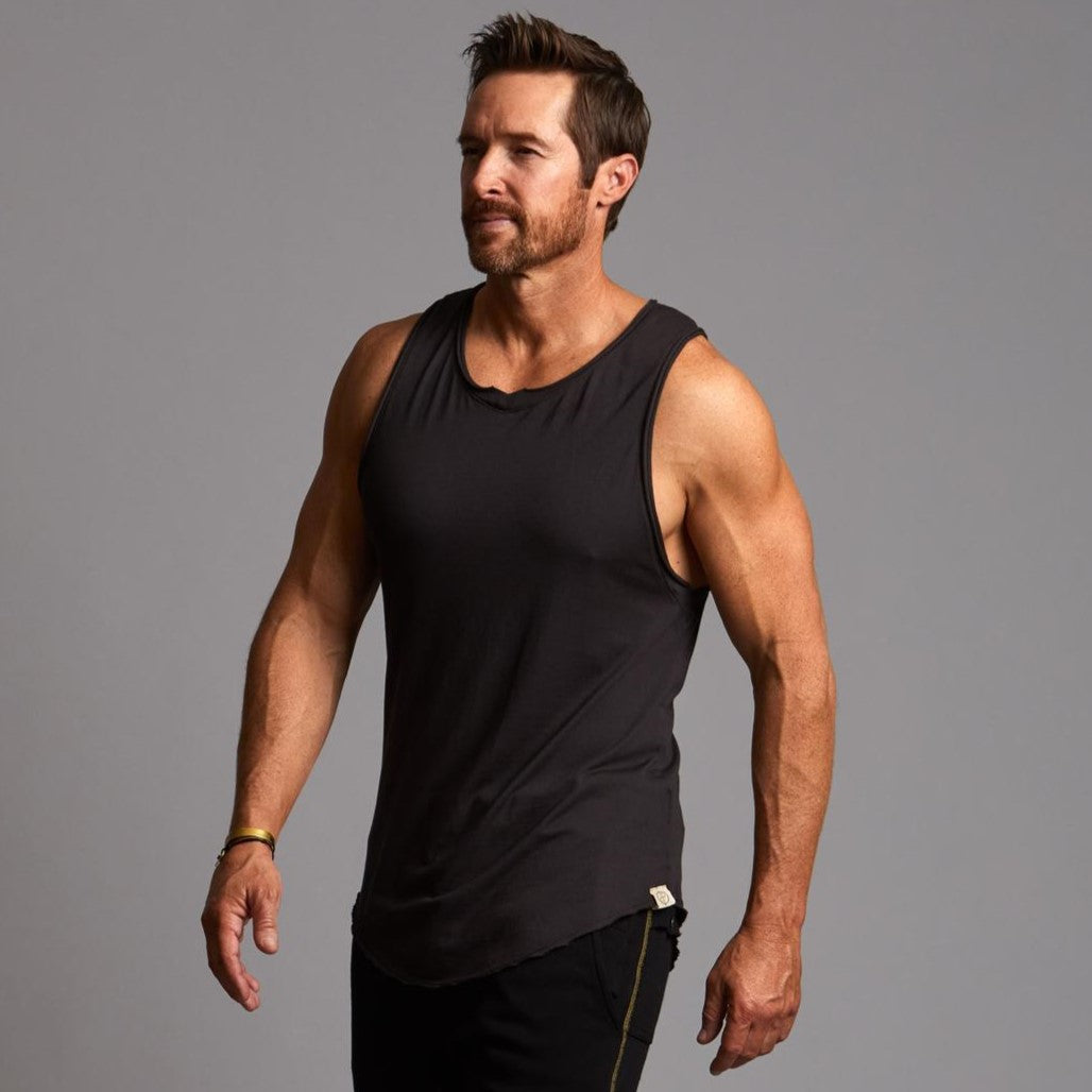 Man modeling a Slate gray tank top
