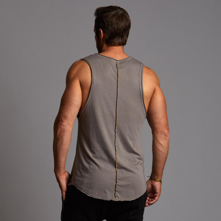 Man modeling a Clay gray tank top