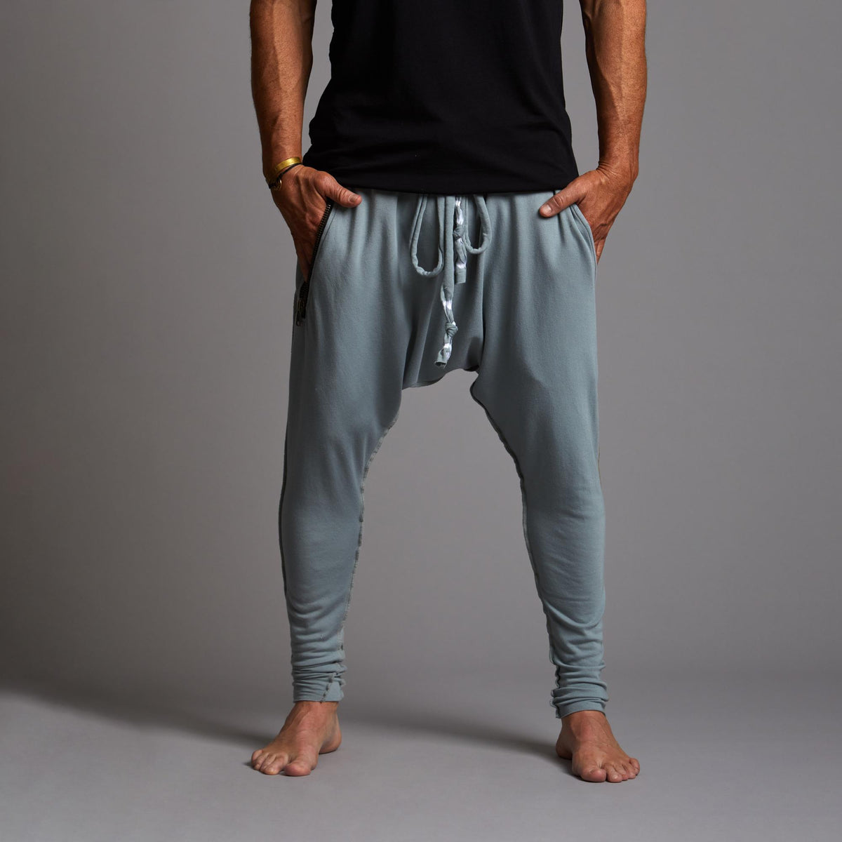 Male modeling Agave colored pants