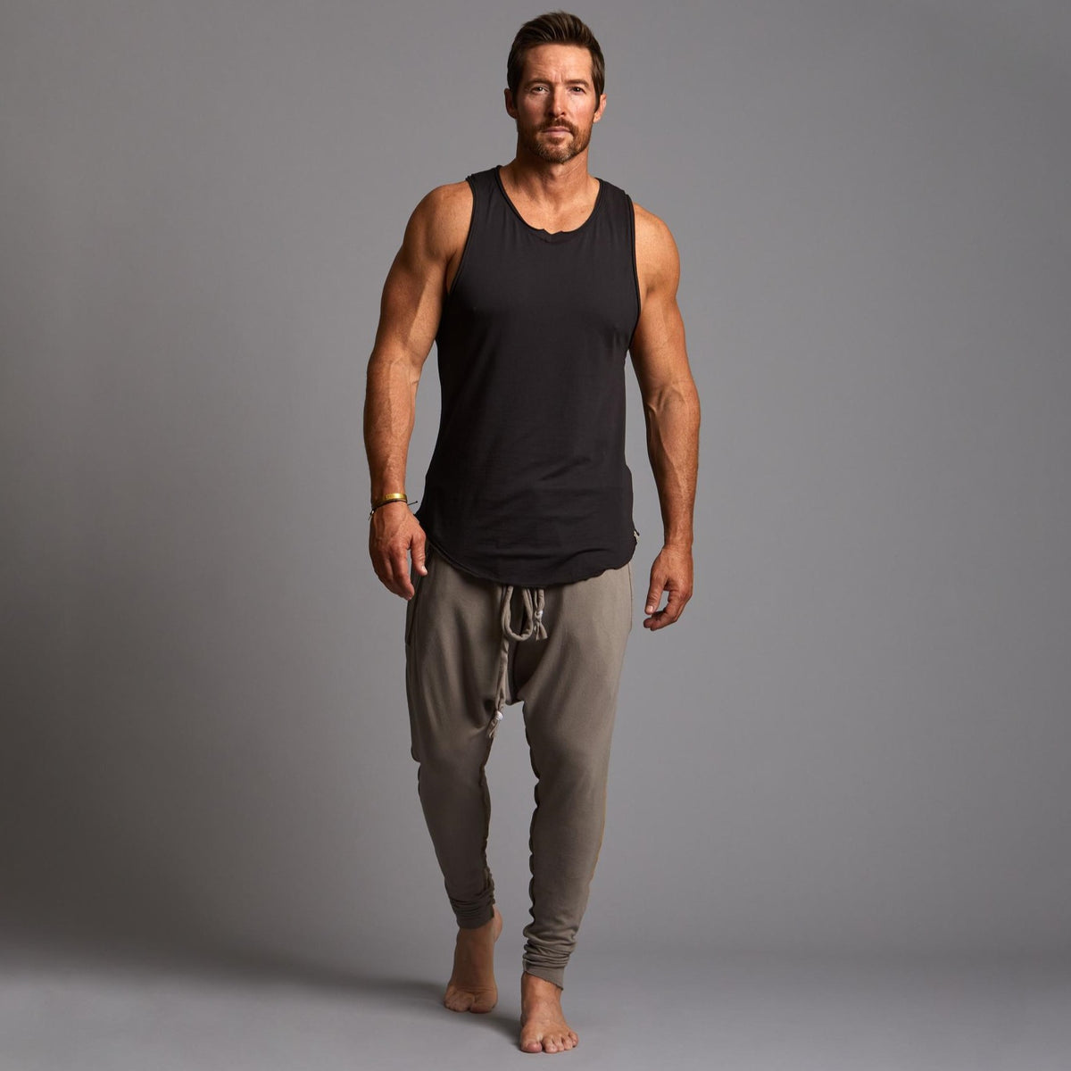 Male modeling Shroom colored pants