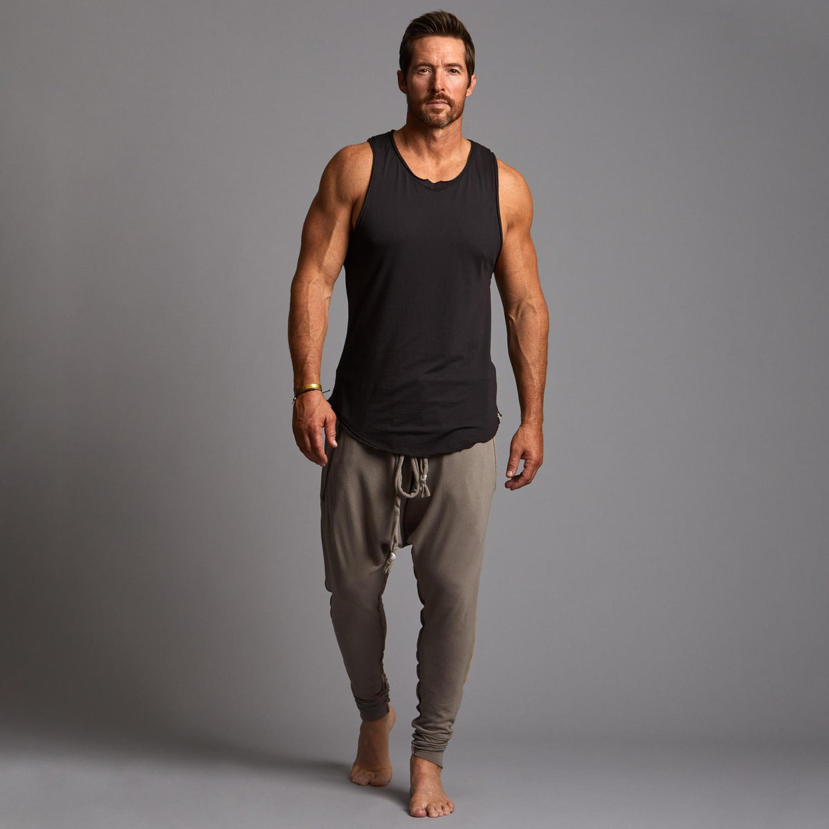 Male modeling Shroom colored pants