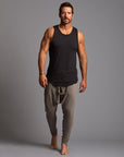 Male modeling Shroom colored pants