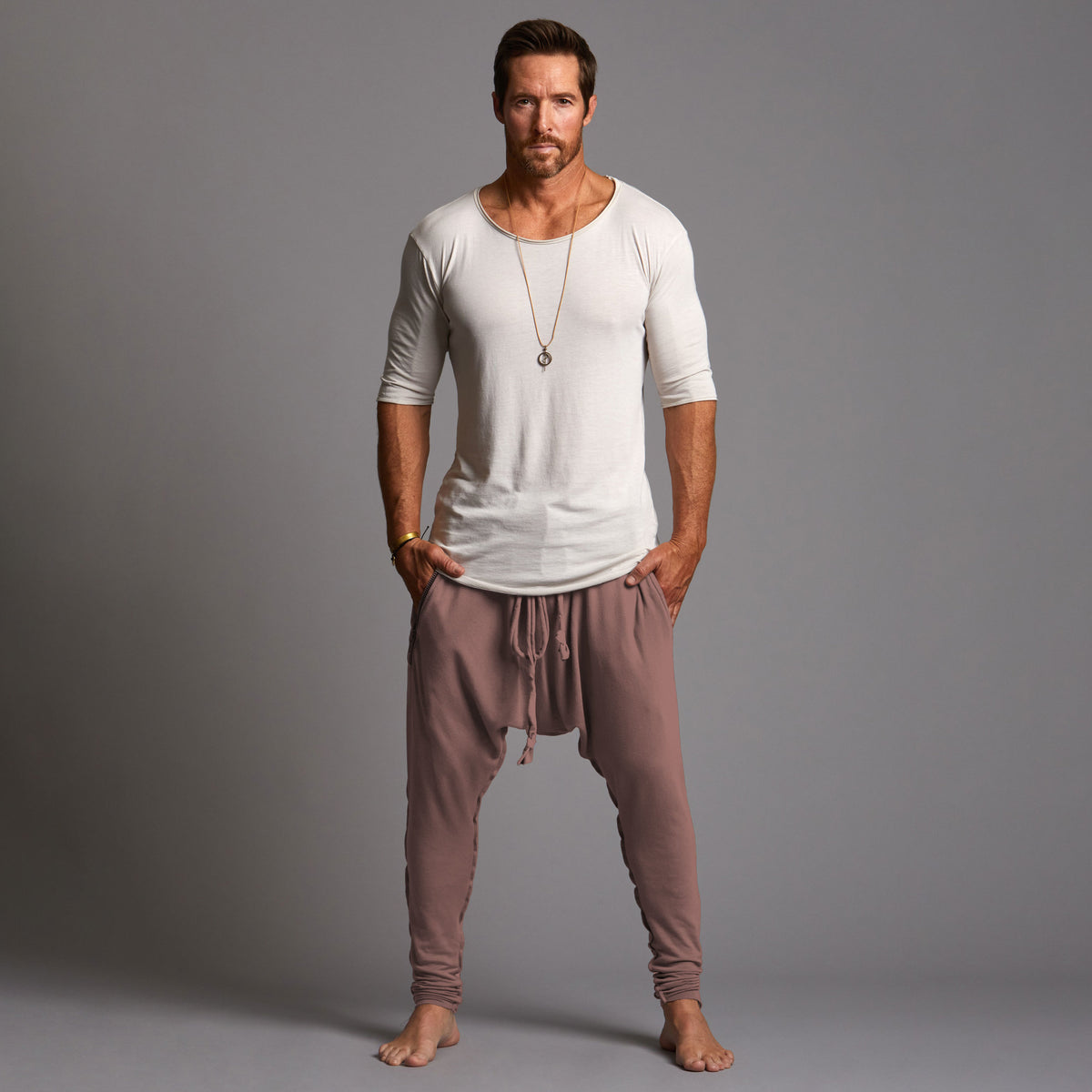 male modeling tree pant in leather