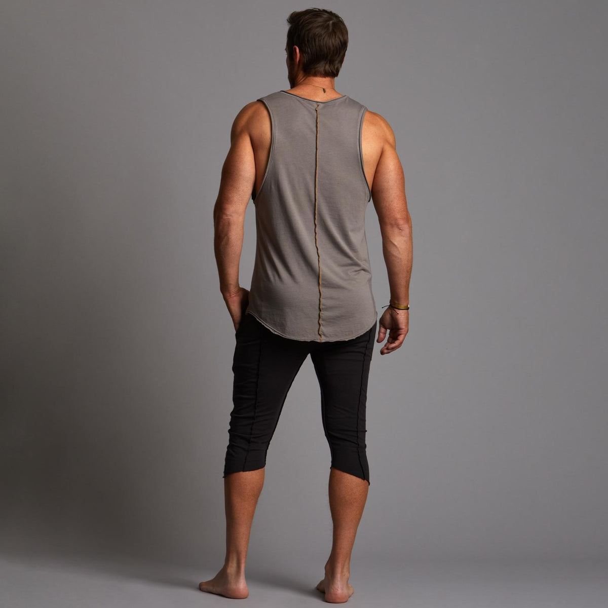 Male modeling Slate gray yogo mid shorts