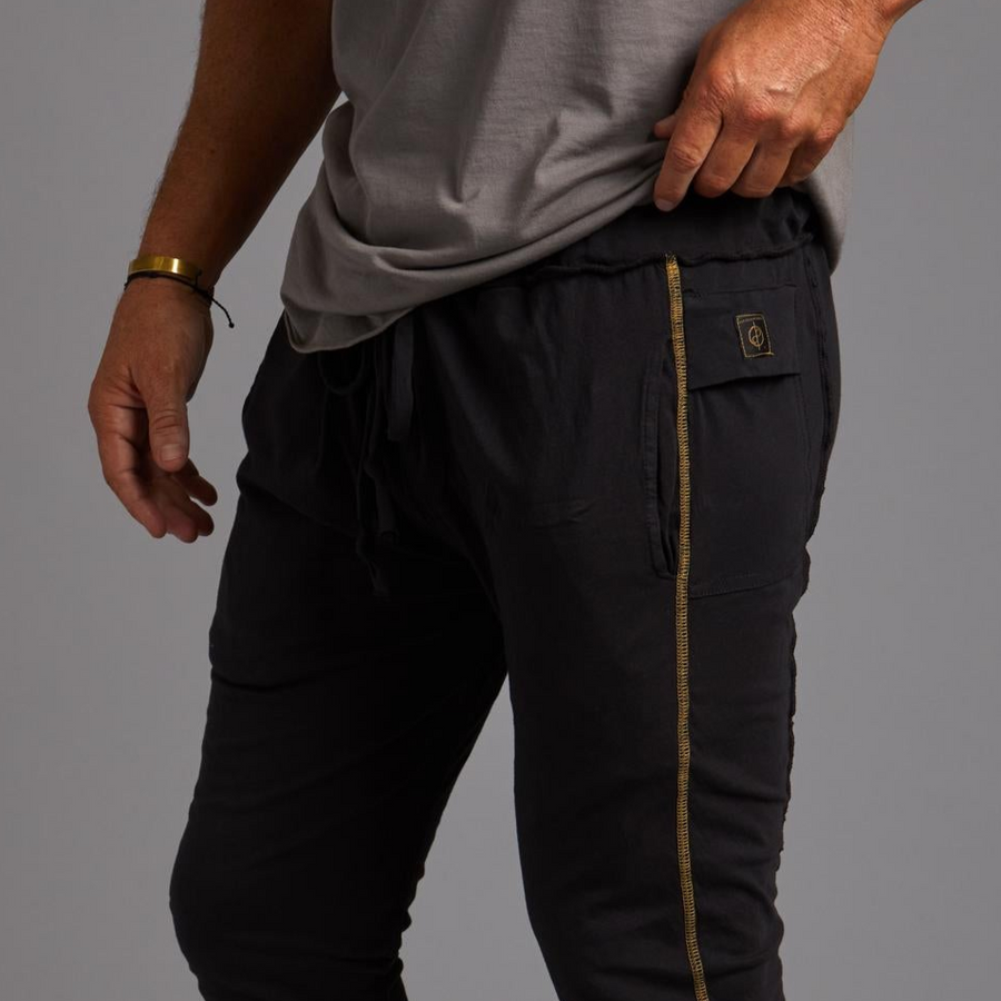 Male modeling black yogo mid shorts