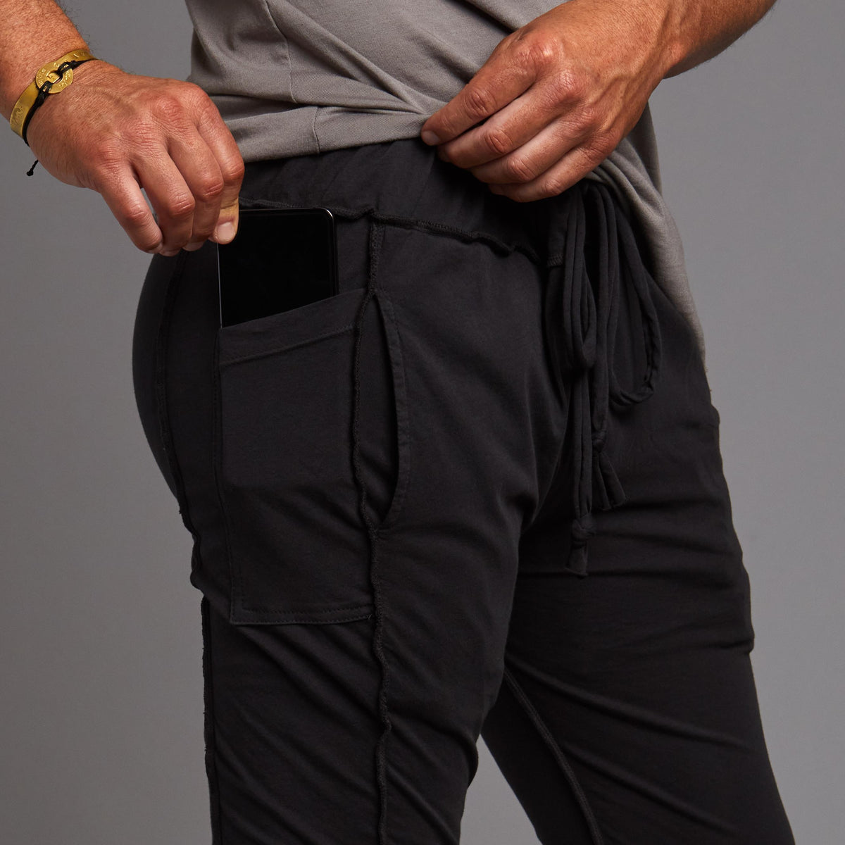 Male modeling Slate gray yogo mid shorts