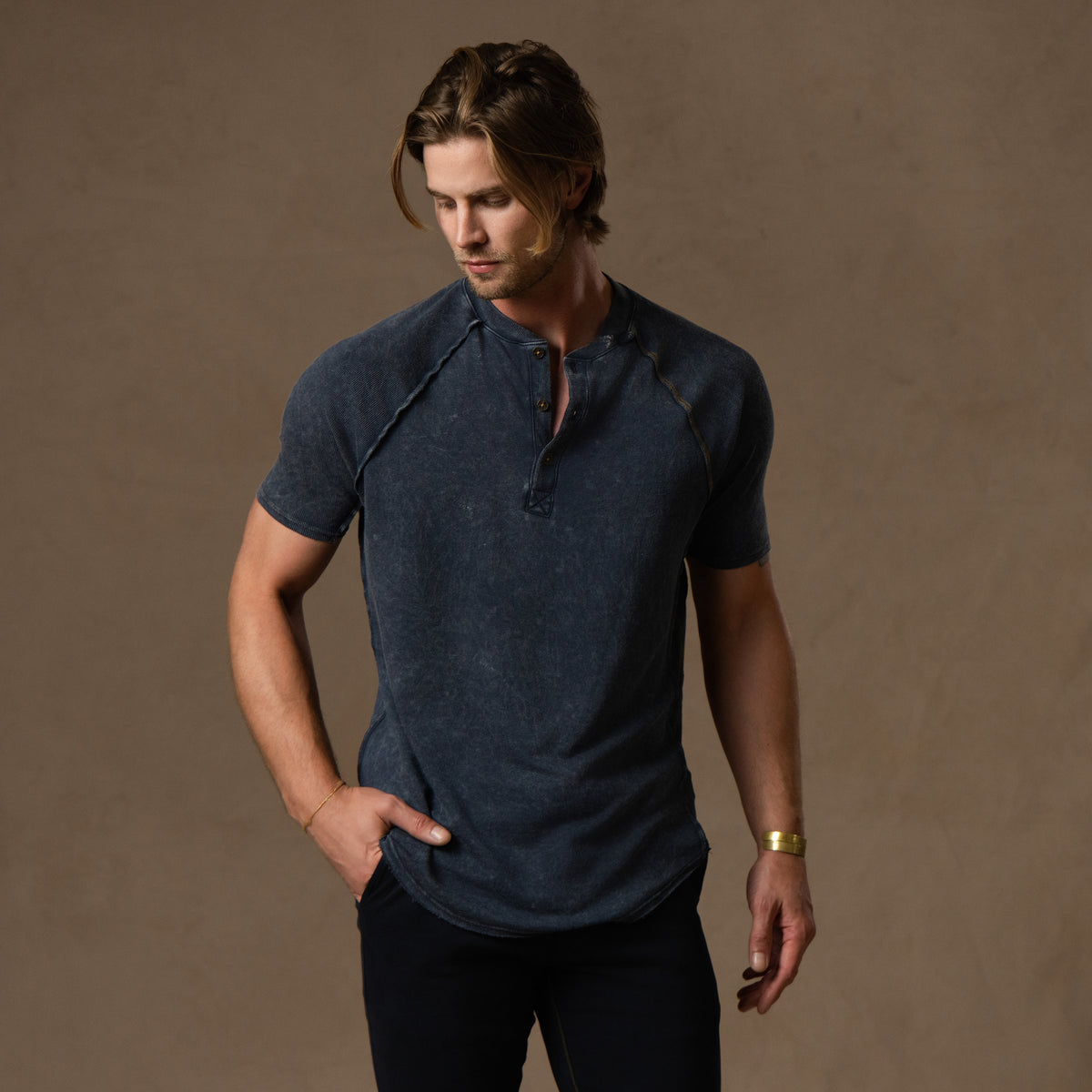 Short Sleeve Henley / Blue Mineral