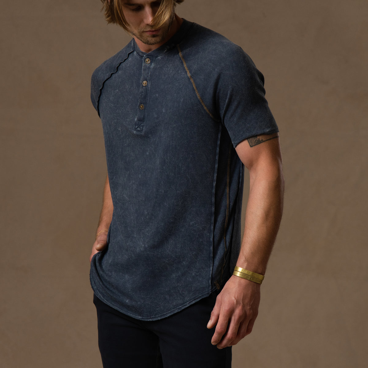 Short Sleeve Henley / Blue Mineral